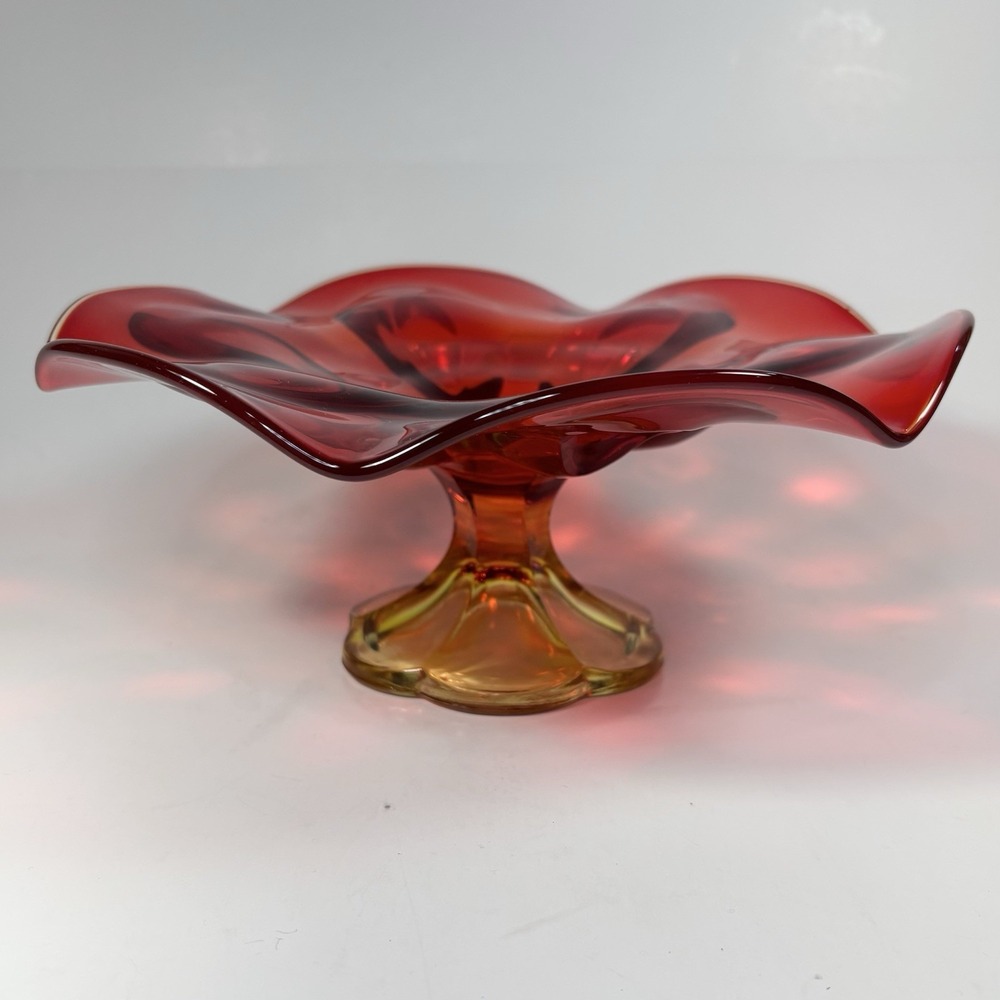 Amberina‎ Simplicity L.E. Smith Scolloped 10" Wide 5" Tall Fruit compote dish